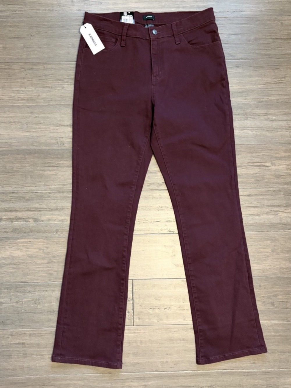NWT Express Women's Boot Cut Jeans Size 14 Burgundy Plum Mid Stretch Denim